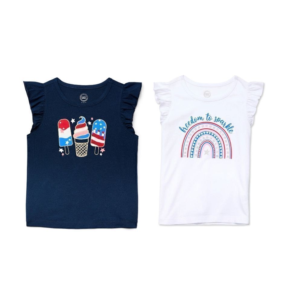 Nwt Kids Girls Patriotic Americana July 4th Tops Bundle, Sz. S 6/6X